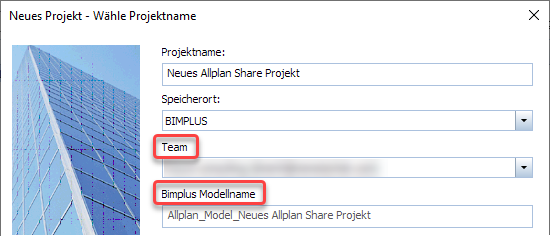 Neue ALLPLAN Share Projekte in neuen Bimplus Projekten erstellen
