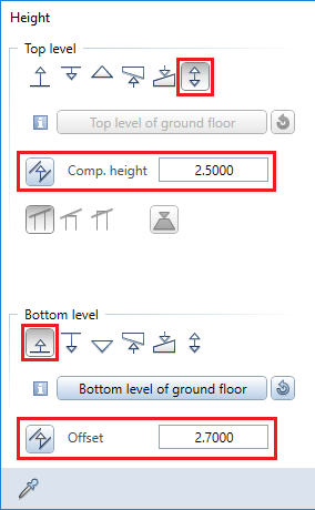Example of components with different height settings for the bottom